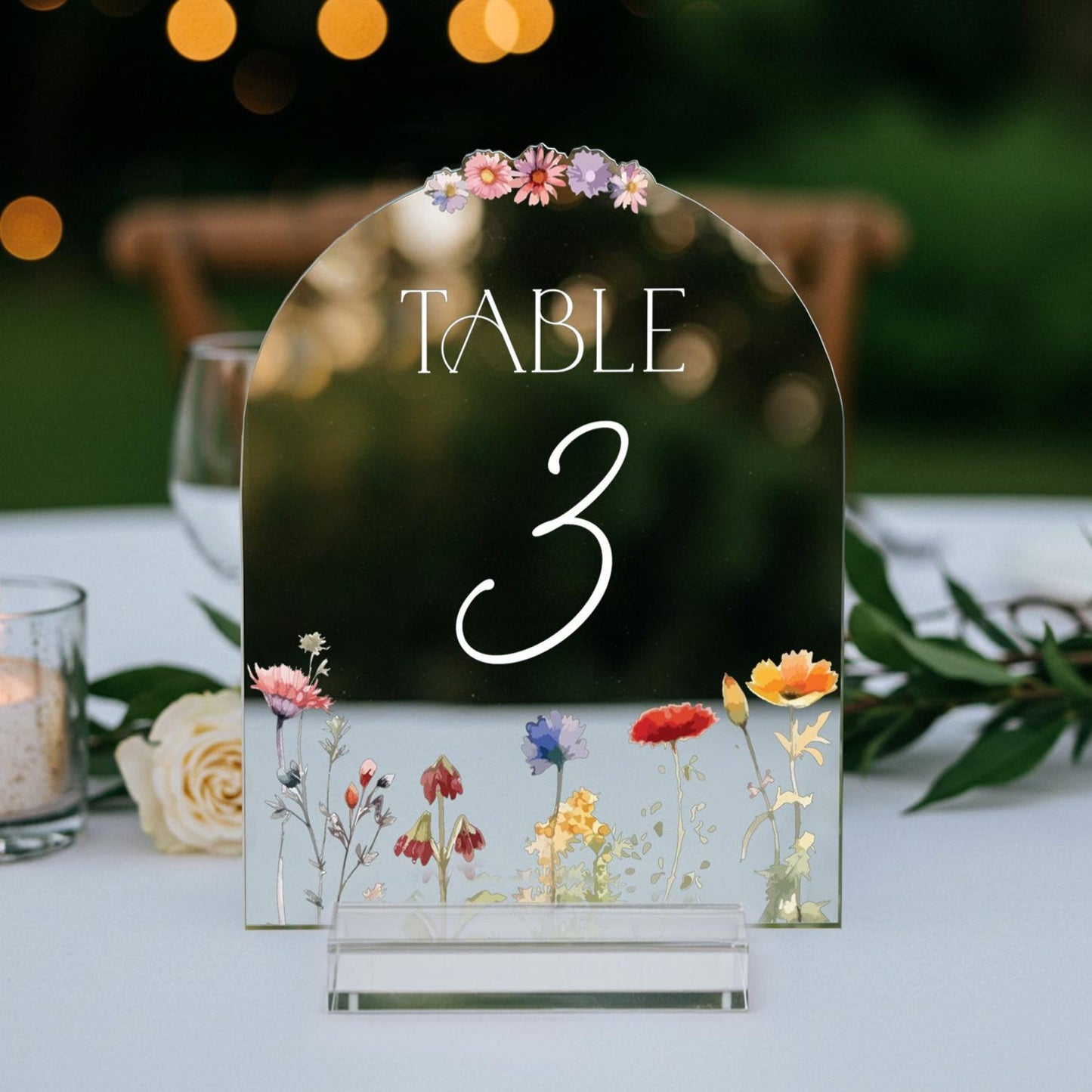 Custom Wildflowers Wedding Table Numbers, Custom Mirrors Table Numbers, Wedding Table Decorations