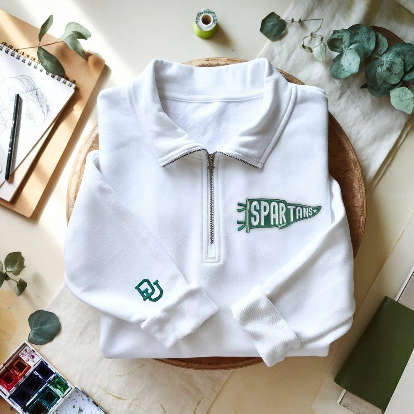 Custom Embroidered Team Pennant Quarter Zip Sweatshirt, College Spirit Shirt