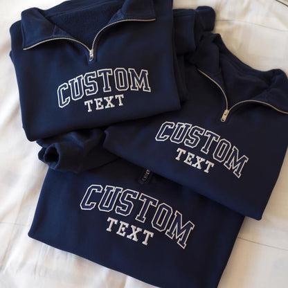 Custom Varsity Quarter Zip Sweater, Embroidered Team Crewneck