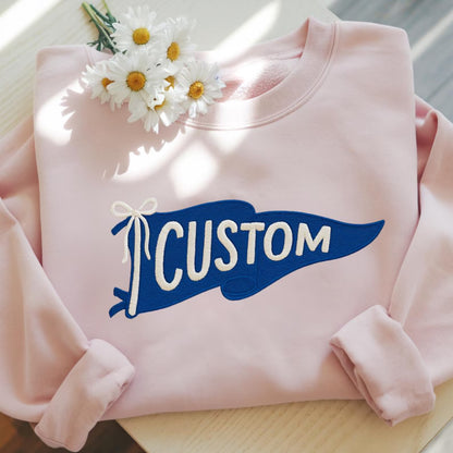 Custom Pennant Sweatshirt, Embroidered Team Crewneck, Personalized College Spirit Shirt, Game Day Gift