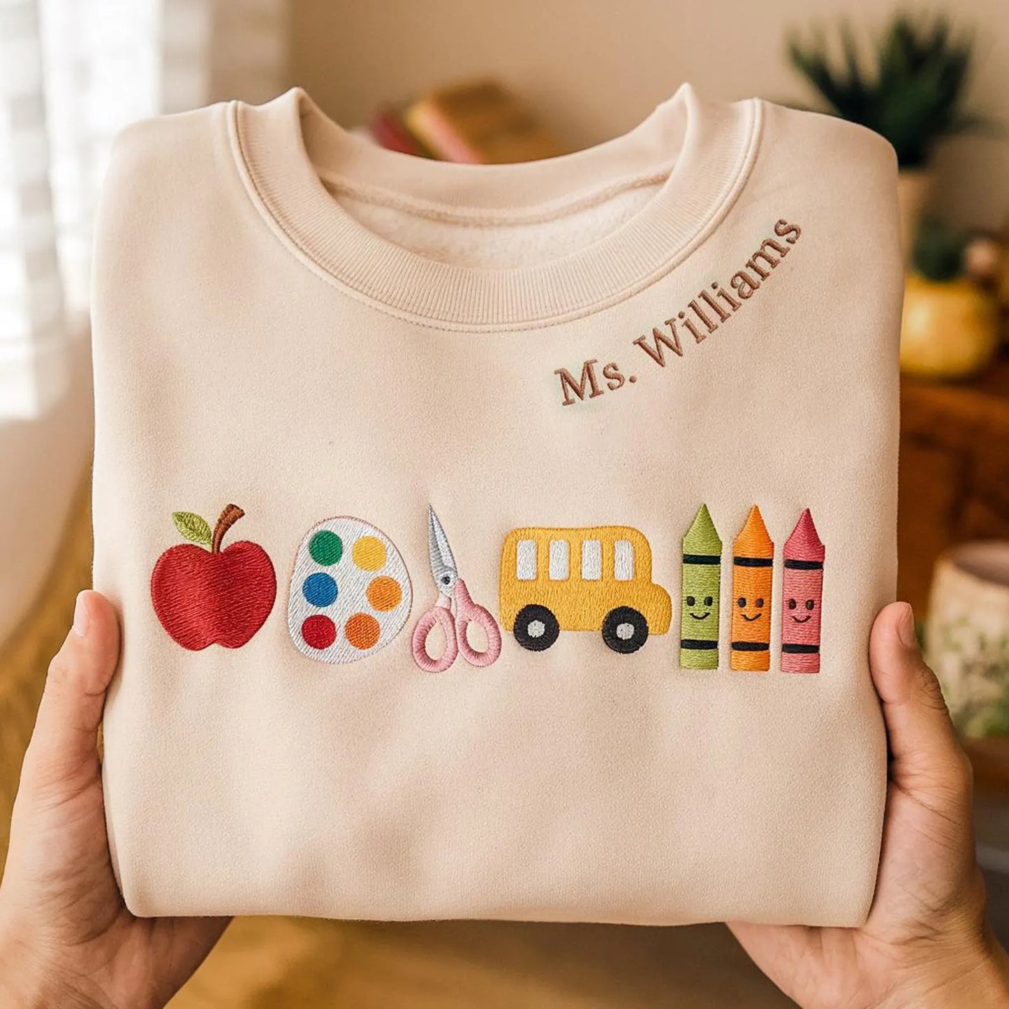 Personalized Embroidered Apple Teacher Sweatshirt, Back To School Crewneck
