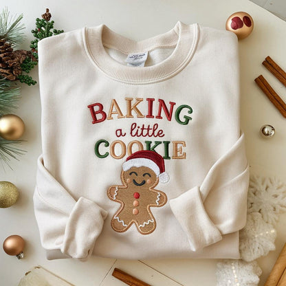 Embroidered Christmas Pregnancy Announcement Sweatshirt, Growing A Little Cookie