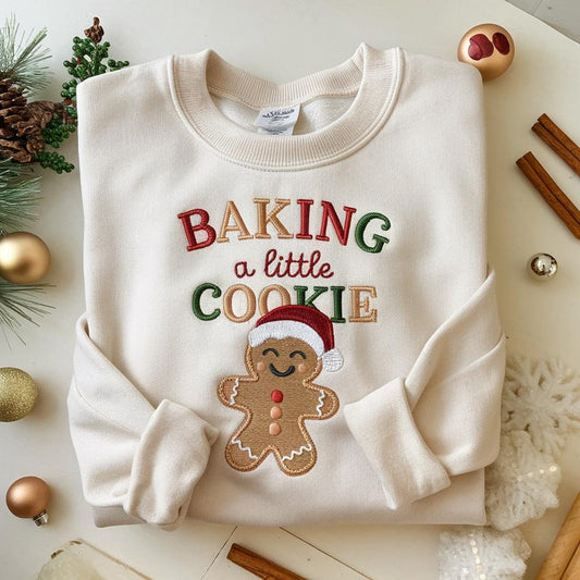 Embroidered Christmas Pregnancy Announcement Sweatshirt, Growing A Little Cookie