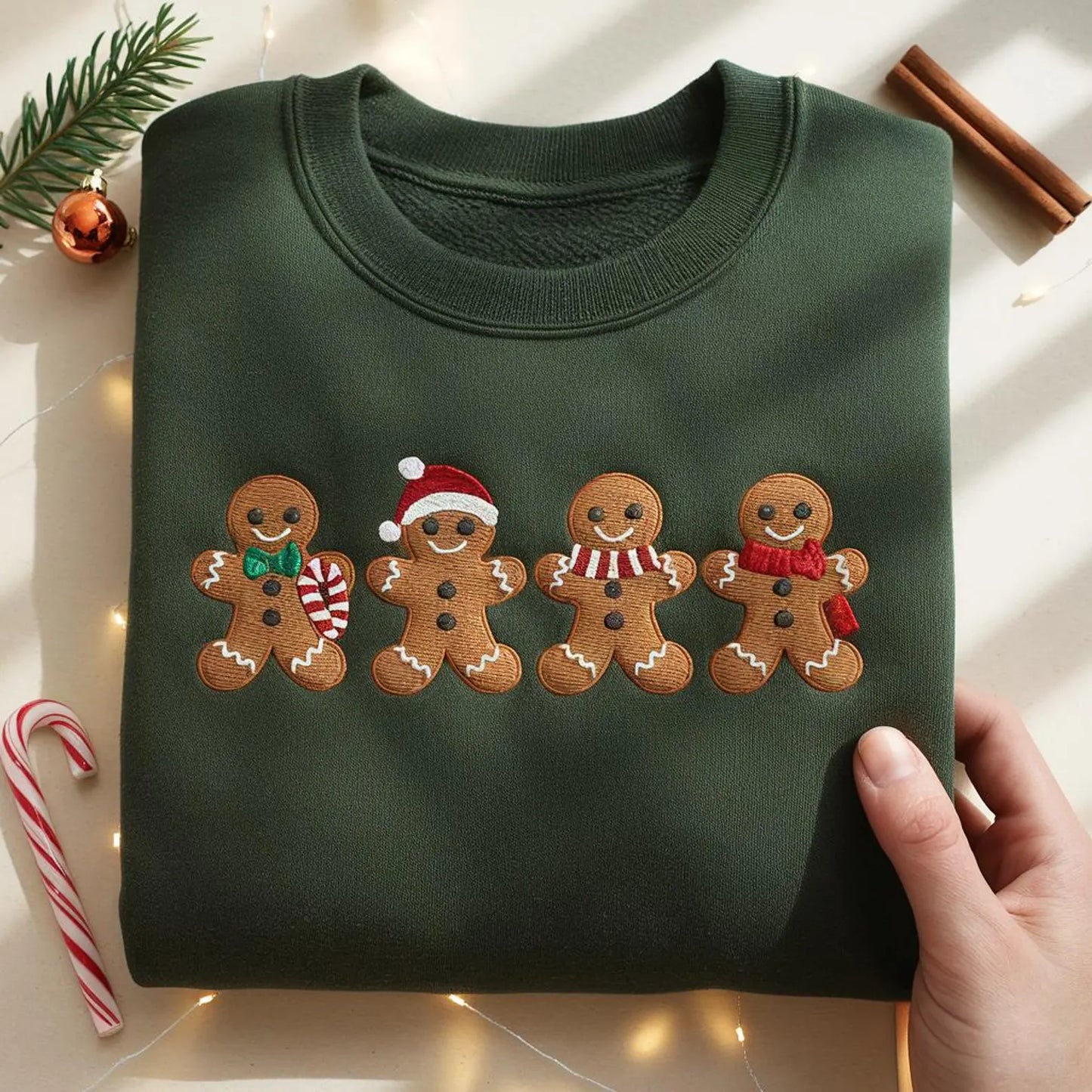 Embroidered Gingerbread Christmas Sweatshirt, Festive Holiday Outfit