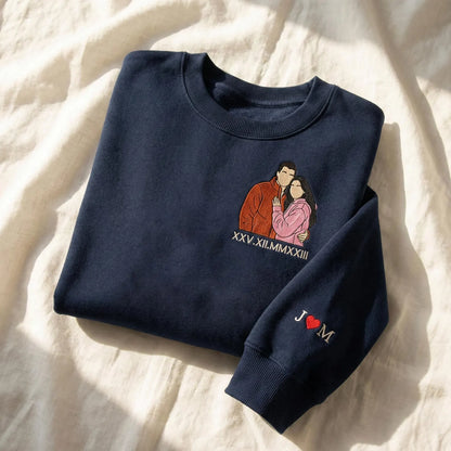 Custom Couple Portrait Hoodie, Embroidered Sweatshirt Made From Your Photo, Unique Valentine Gift for Him & Her