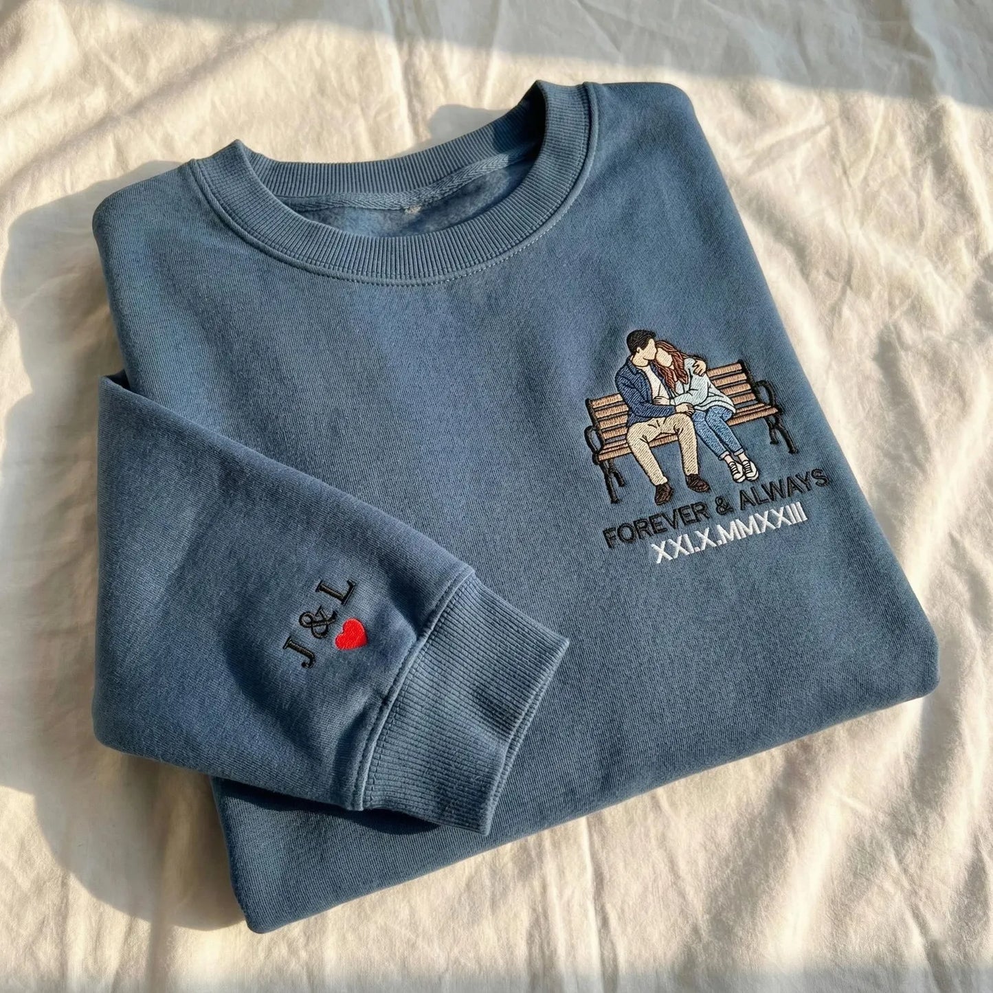 Custom Embroidered Couple Portrait Sweatshirt, Personalized Photo Hoodie, Valentine Gift for Couples