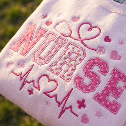 Embroidered Nurse Valentine Sweatshirt, Valentines Day Sweater, Gift For Nurse