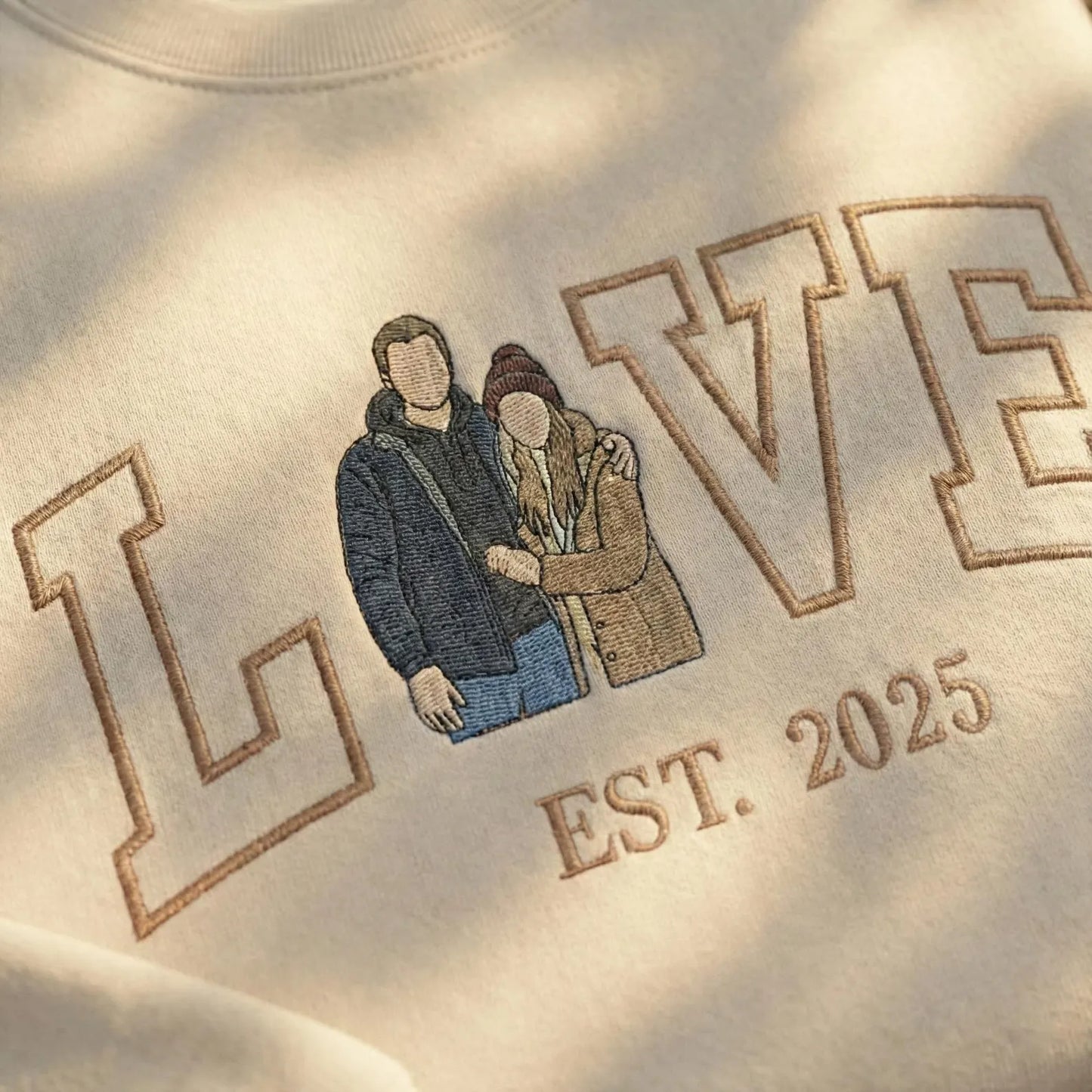 LOVE Embroidered Couple Sweatshirt with Custom Photo Portrait & Est. Year – Personalized Valentine Hoodie