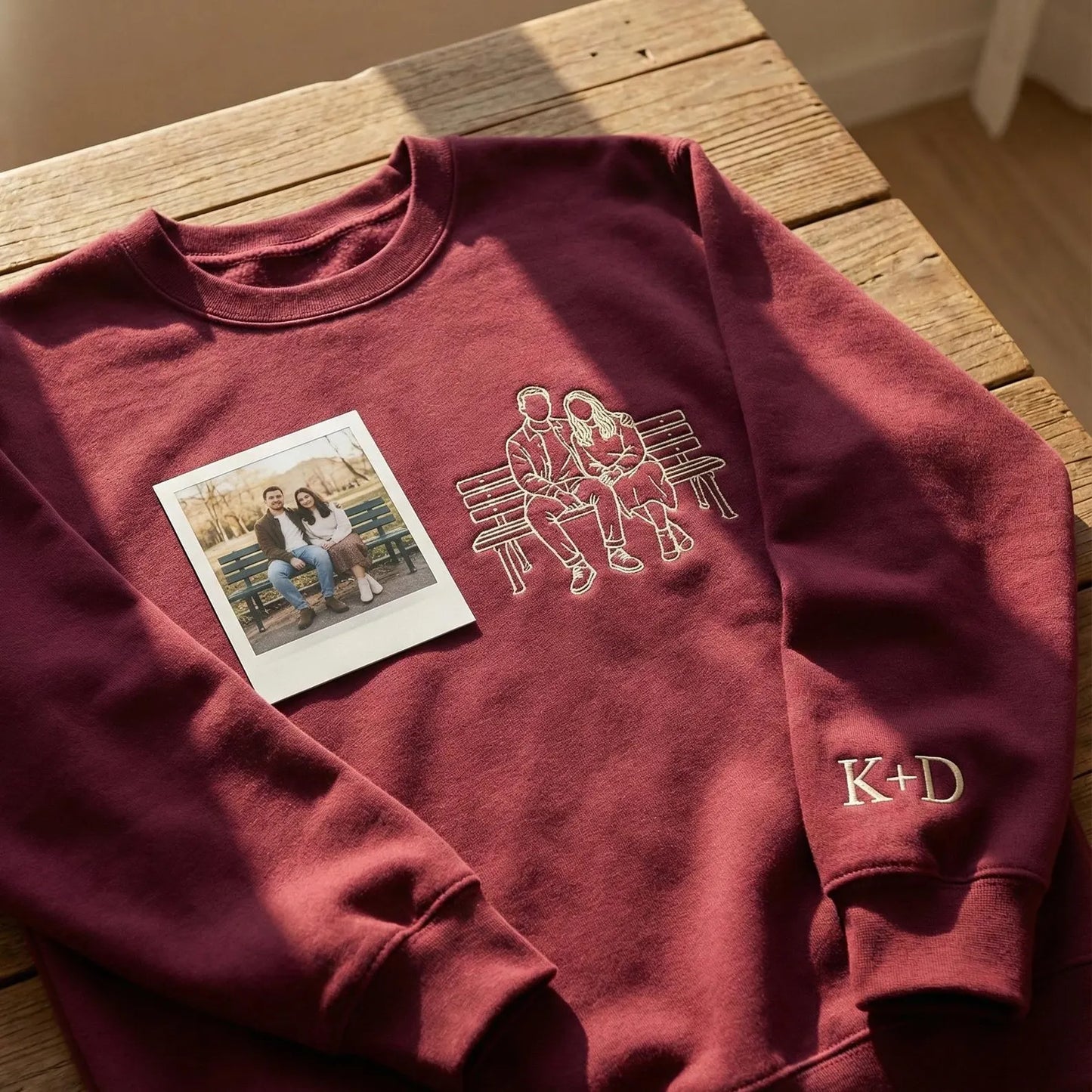 Custom Couple Line Art Embroidered Sweatshirt, Personalized Photo Hoodie, Matching Valentine Gift for Couples