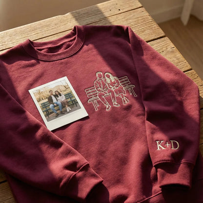 Custom Couple Line Art Embroidered Sweatshirt, Personalized Photo Hoodie, Matching Valentine Gift for Couples