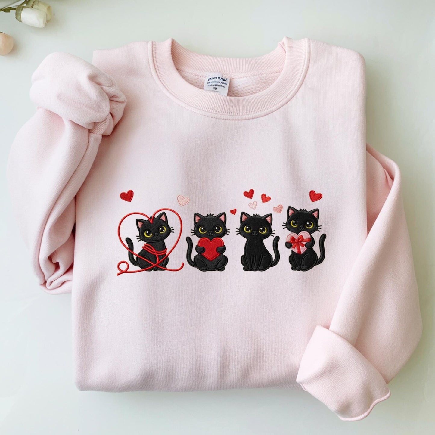 Black Cat LOVE Embroidered Sweatshirt – Valentine Gift