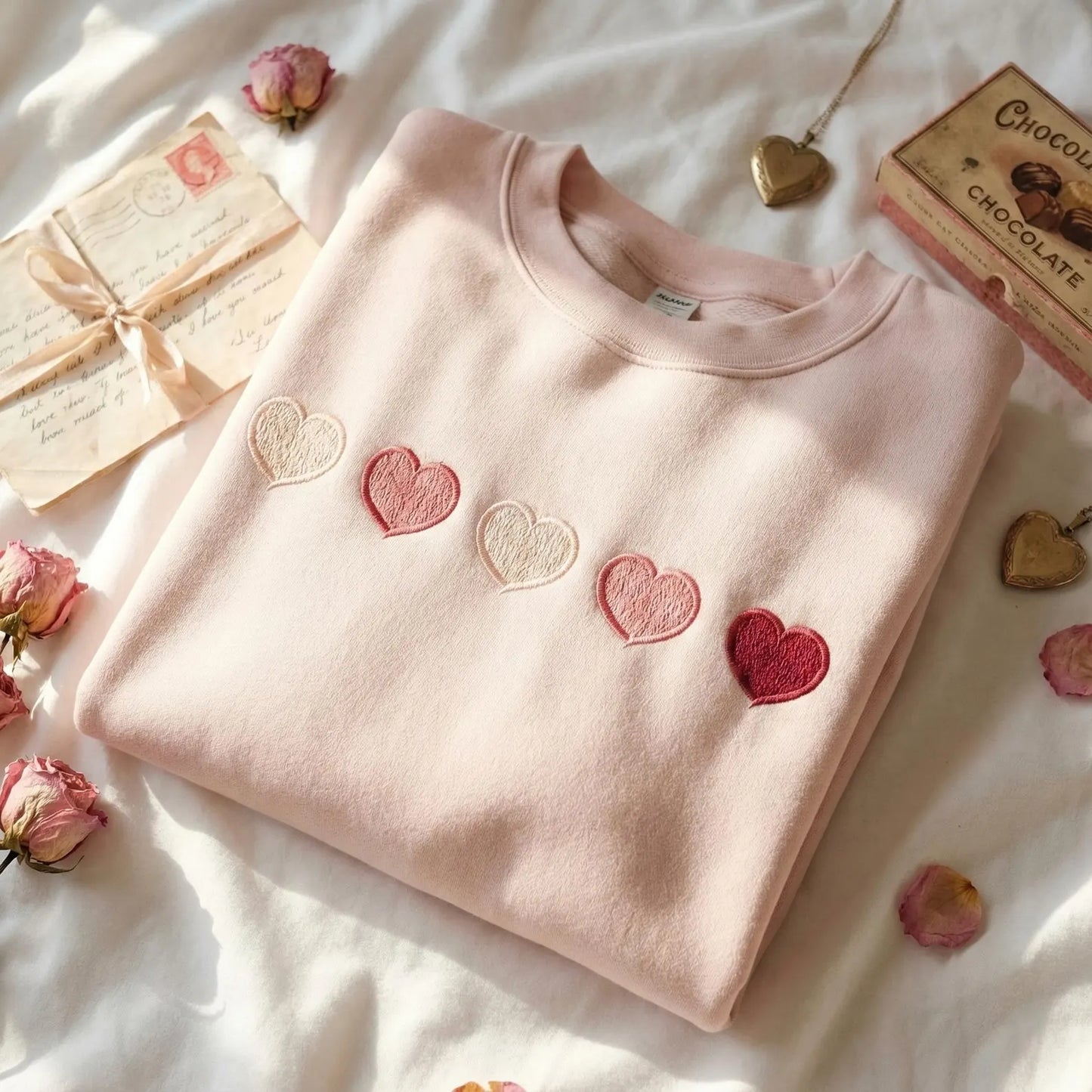 Embroidered Valentine Heart Shape Sweatshirt: Couple Gift