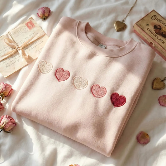 Embroidered Valentine Heart Shape Sweatshirt: Couple Gift