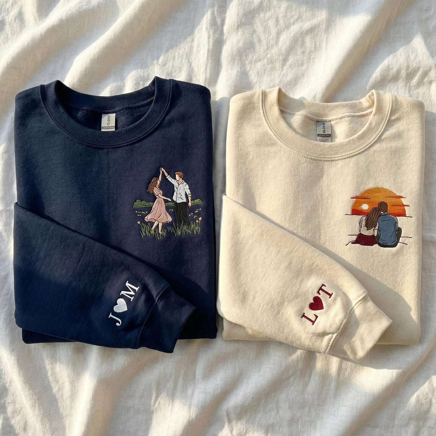 Embroidered Photo Sweatshirt, Custom Couple Illustration Hoodie, Matching Anniversary Gift for Boyfriend & Girlfriend