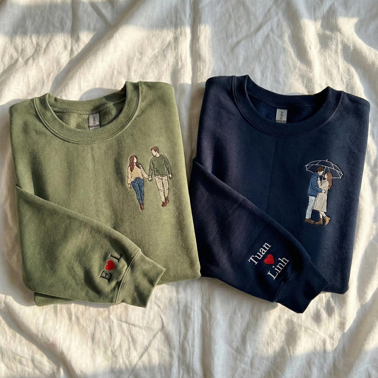 Embroidered Photo Sweatshirt, Custom Couple Illustration Hoodie, Matching Anniversary Gift for Boyfriend & Girlfriend