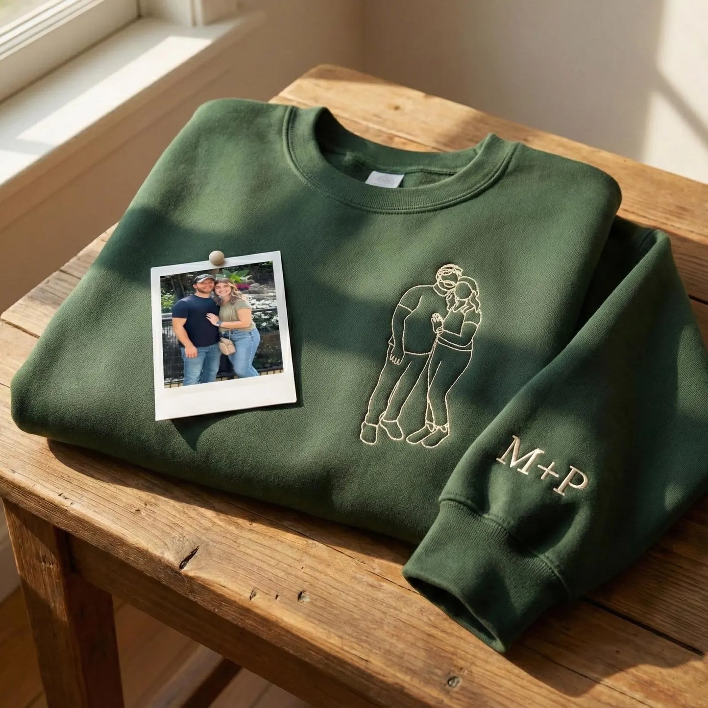 Custom Couple Line Art Embroidered Sweatshirt, Personalized Photo Hoodie, Matching Valentine Gift for Couples