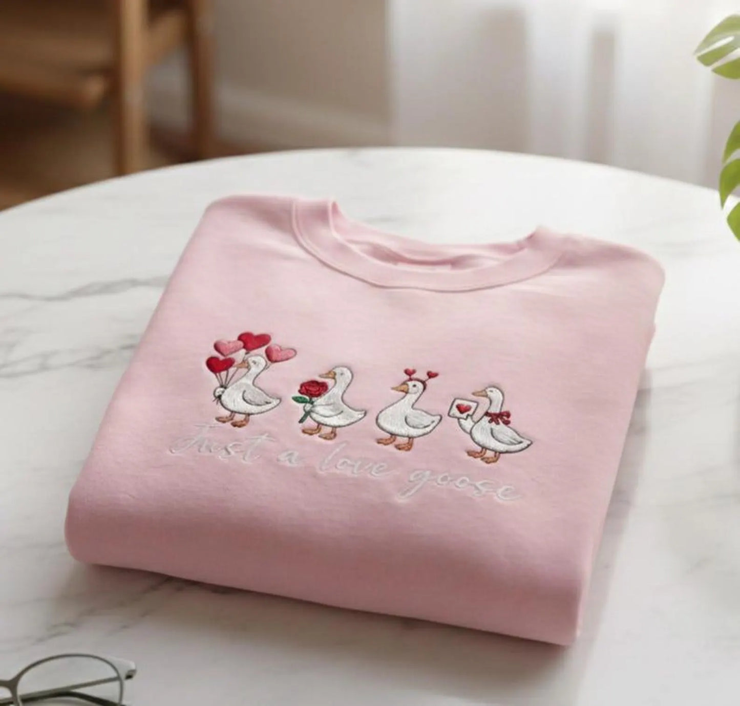 Funny Just a Love Goose Embroidered Sweatshirt, Valentine's Day Gift