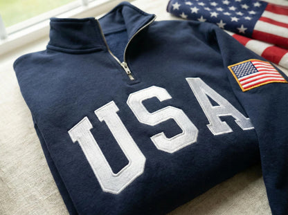 USA Embroidered Quarter Zip Sweatshirt