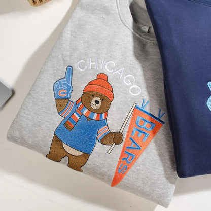 Embroidered Game Day Bear Sweatshirt, Football Fan Sports Gift
