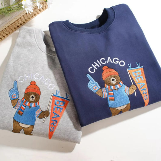 Embroidered Game Day Bear Sweatshirt, Football Fan Sports Gift