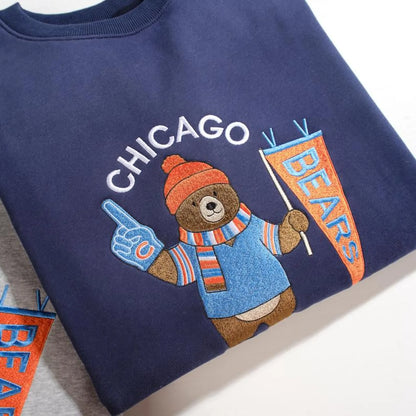 Embroidered Game Day Bear Sweatshirt, Football Fan Sports Gift