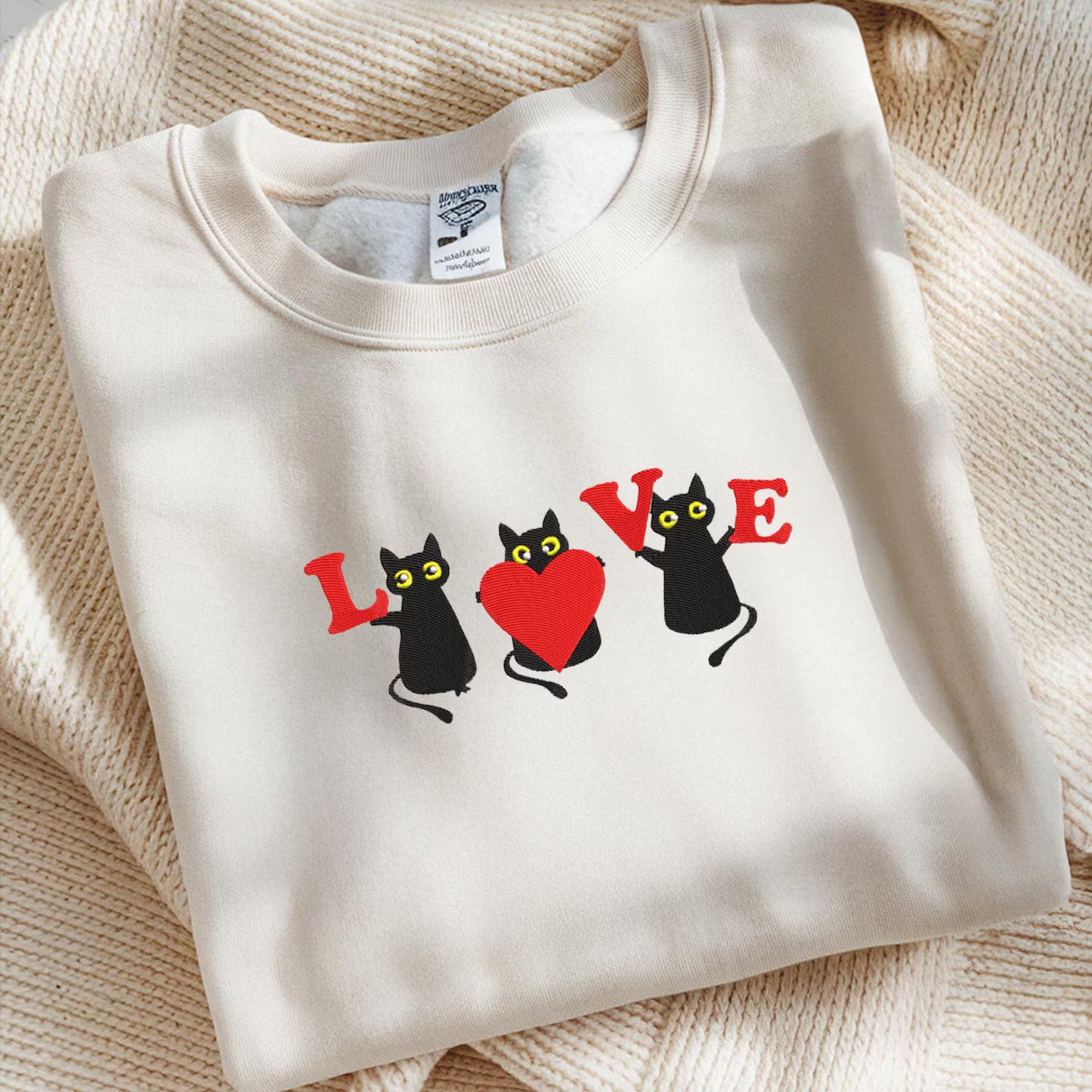 Black Cat LOVE Embroidered Sweatshirt – Valentine Gift