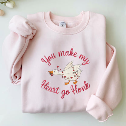 You Make My Heart Go Honk Sweatshirt, Cute Goose Valentine Shirt, Valentine Gift for Her