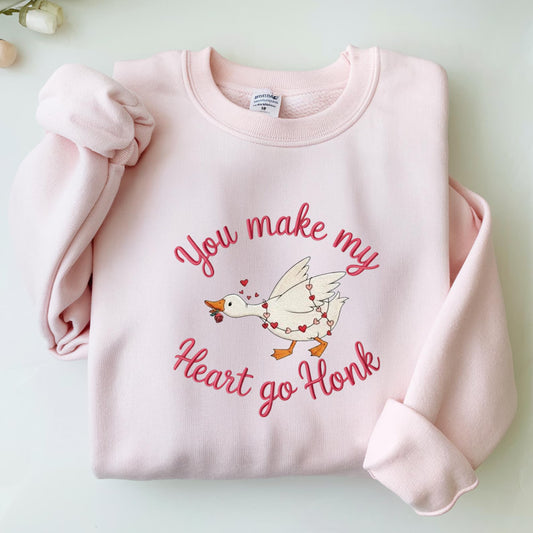 You Make My Heart Go Honk Sweatshirt, Cute Goose Valentine Shirt, Valentine Gift for Her