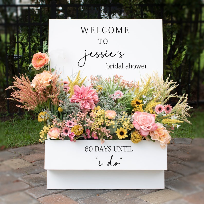 Custom Flower Box Welcome Wooden Sign, Personalized Wedding Decor, Floral Welcome Board For Ceremony