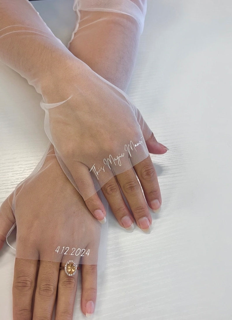 Custom Bridal Gloves, Personalized Tulle Fingerless Sleeves, Elegant Wedding Gloves