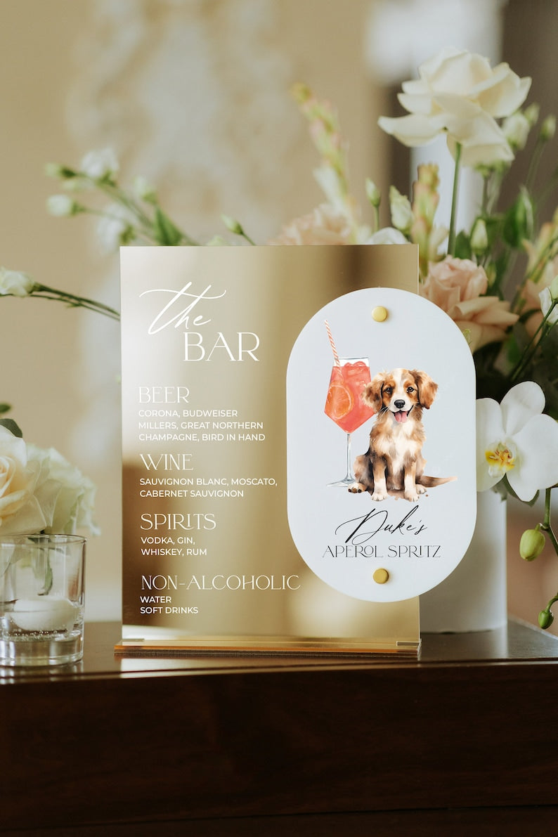 Custom Wedding Bar Sign With Dog And Signature Drink, Dog Cocktails Sign, Wedding Bar Menu