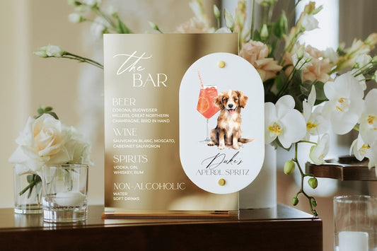 Custom Wedding Bar Sign With Dog And Signature Drink, Dog Cocktails Sign, Wedding Bar Menu