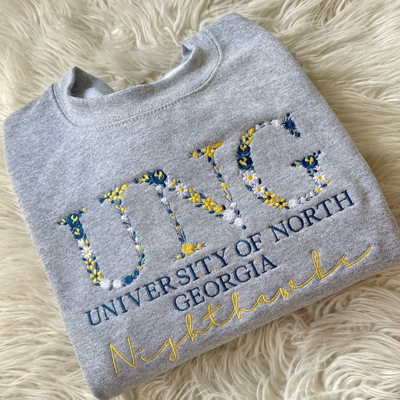 Custom College Floral Letter Embroidered Sweatshirt, Embroidery Sorority Gift Greek Letter Sweatshirt