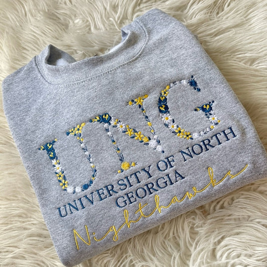 Custom College Floral Letter Embroidered Sweatshirt, Embroidery Sorority Gift Greek Letter Sweatshirt