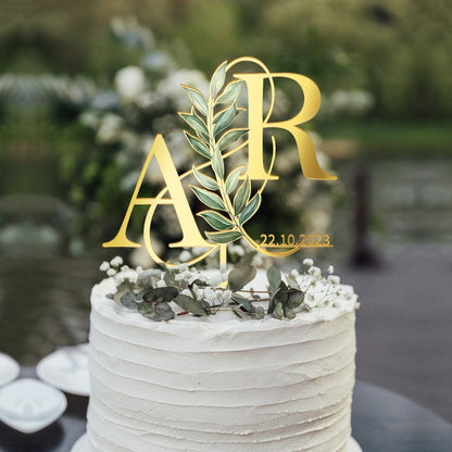 Custom Initials Date Engagement Cake Topper, Wedding Cake Decoration