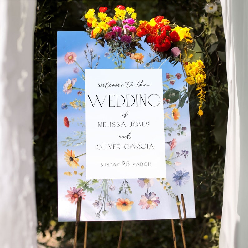 Custom Wildflowers Wedding Sign, Floral Wedding Welcome Sign, Wildflowers Wedding Decorations
