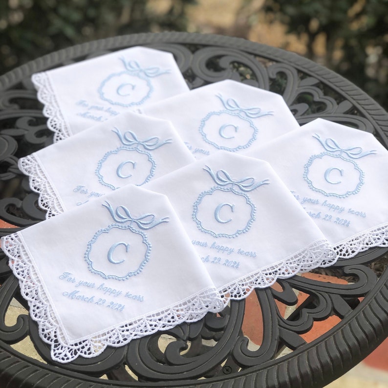 Personalized Wedding Handkerchief for Bride, Custom Initials And Date Handkerchief, Bridal Wedding Day Gift