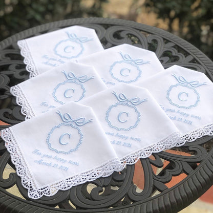 Personalized Wedding Handkerchief for Bride, Custom Initials And Date Handkerchief, Bridal Wedding Day Gift