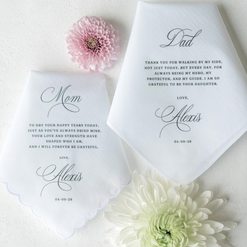 Personalized Wedding Handkerchief For Parents Of The Bride, Wedding Gift From Daughter