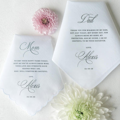 Personalized Wedding Handkerchief For Parents Of The Bride, Wedding Gift From Daughter