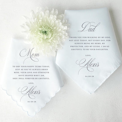 Personalized Wedding Handkerchief For Parents Of The Bride, Wedding Gift From Daughter