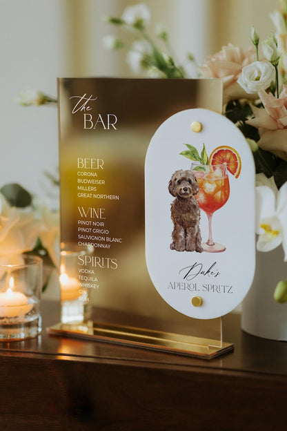 Custom Wedding Bar Sign With Dog And Signature Drink, Dog Cocktails Sign, Wedding Bar Menu