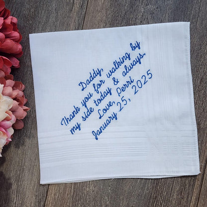 Personalized Wedding Handkerchief for Dad, Custom Embroidered Gift from Bride And Groom