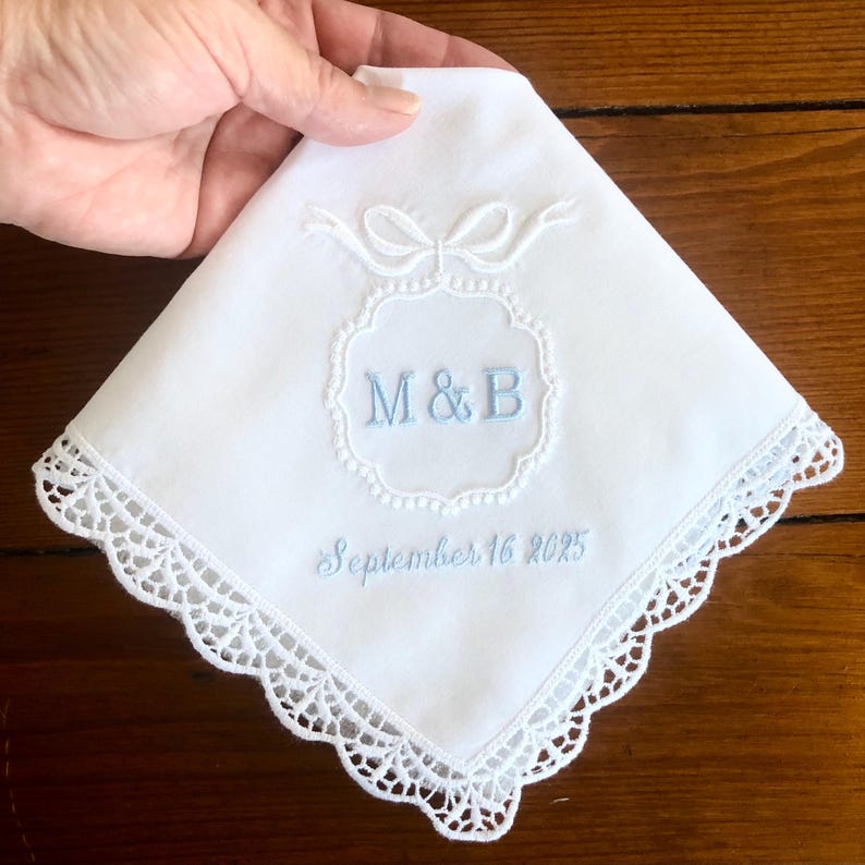 Personalized Wedding Handkerchief for Bride, Custom Initials And Date Handkerchief, Bridal Wedding Day Gift