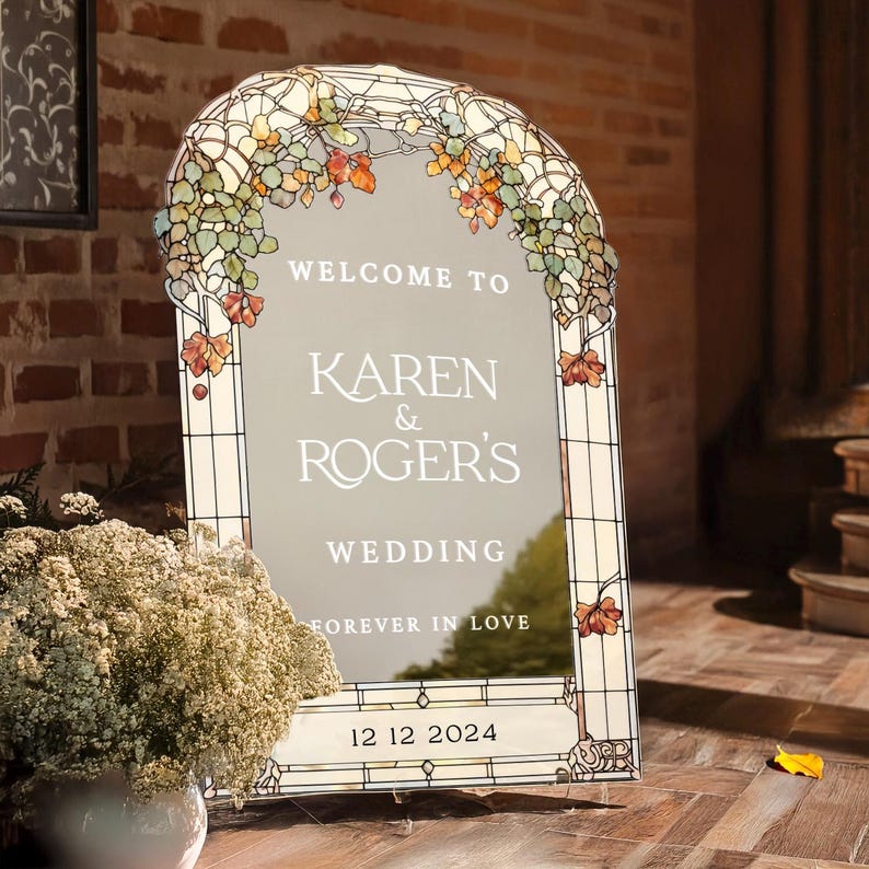 Custom Forever In Love Wildflowers Wedding Welcome Sign, Floral Mirror Wedding Entrance Sign, Wedding Decor