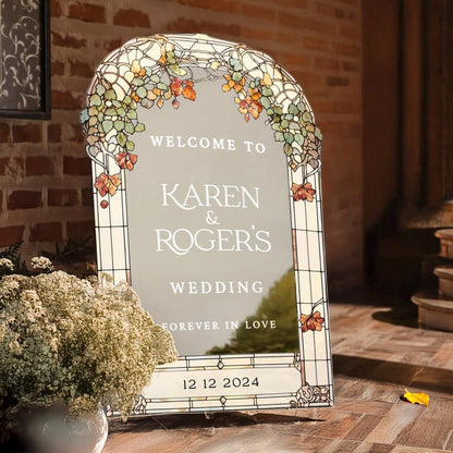 Custom Forever In Love Wildflowers Wedding Welcome Sign, Floral Mirror Wedding Entrance Sign, Wedding Decor