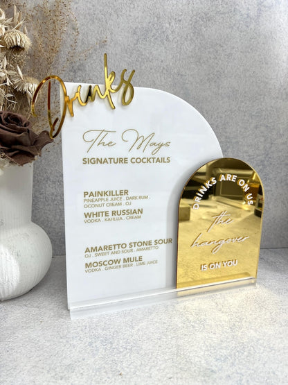 Custom 3D Acrylic Wedding Bar Sign, Double Arch Signature Drink Menu, Wedding Decoration