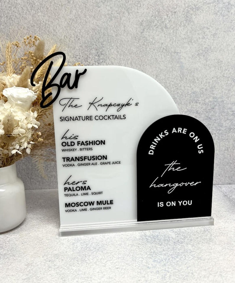 Custom 3D Acrylic Wedding Bar Sign, Double Arch Signature Drink Menu, Wedding Decoration