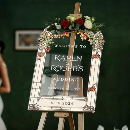 Custom Forever In Love Wildflowers Wedding Welcome Sign, Floral Mirror Wedding Entrance Sign, Wedding Decor