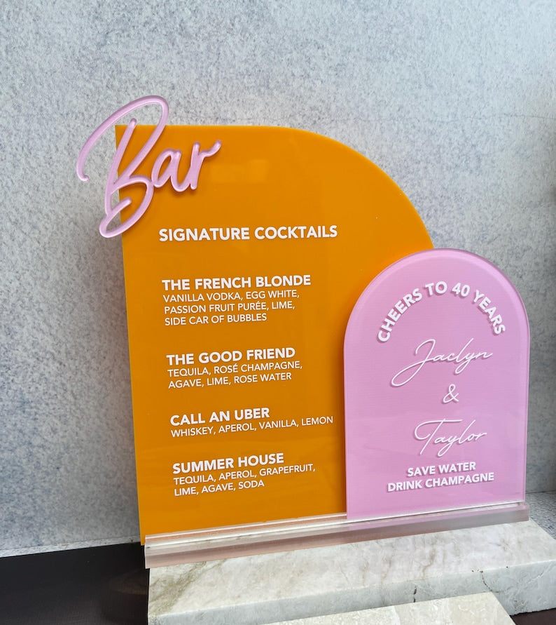 Custom 3D Acrylic Wedding Bar Sign, Double Arch Signature Drink Menu, Wedding Decoration